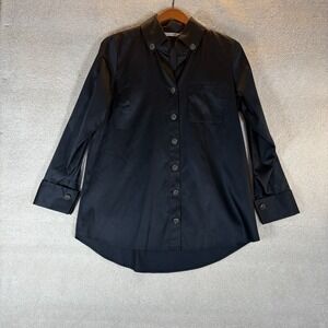 Soft Surroundings Black Bejeweled Buttons Long Sleeve Shirt Blouse Collar Size M